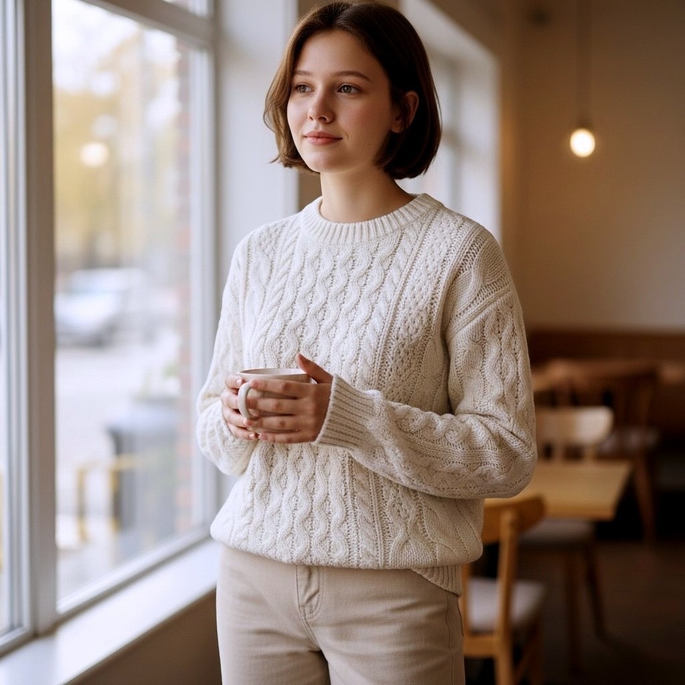 FOR THE REPUBLIC NWT Cable Knit Sweater Ivory XS TP Alpaca Wool Blend